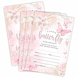 A Little Butterfly Is On The Way! Baby Shower Invitation Cards With Envelopes,Floral & Butterfly Invites For Baby Shower, Gender Reveal, Baby Announcement, Party Favor & Accessories(25Pcs) - C04