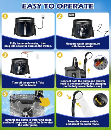 WADEO 2026 Ducha portátil mejorada para camping con calentador, ducha recargable con pantalla LED inteligente, balde plegable de 5 galones, 5 niveles de presión, ducha exterior para viaje y baño de mascotas miniatura 7