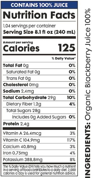 Image of Pomona Organic Blackberry Juice (Pack Of 12), Cold Pressed USDA Organic Juices, 100% Blackberries, No Added Sugar, Not From Concentrate, Vegan, Kosher, Non GMO, Pasteurized, 8.4 Oz Glass Bottles