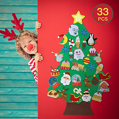 TOBEHIGHER Felt Christmas Tree - 3.5 FT DIY Felt Christmas Tree Set for Toddlers Kids - Xmas Decorations Wall Hanging 33 Ornaments Kids Gifts Party Supplies