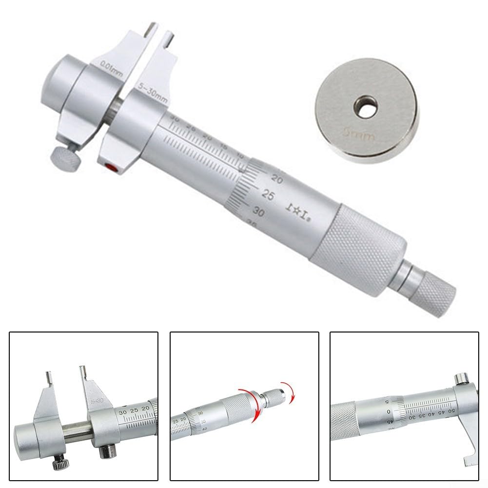 Innenmessschraube 5-30mm Mikrometer Edelstahl Präzision | Edelstahl Legierung, skaliert, 0.01mm für auflösung, rutschfestes design, chrom beschichtet