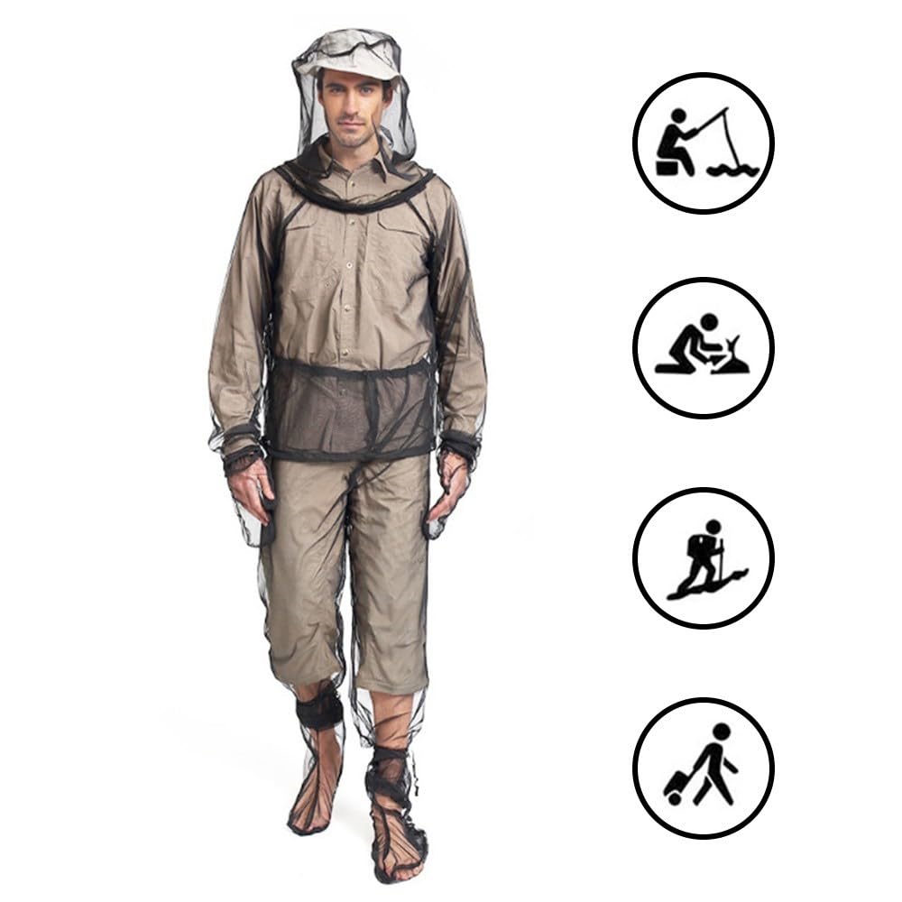 DONGKER Tuta Anti-zanzare per Pesca, 4 Pezzi Ultra-fine di Tuta Anti Mosquito Net Repellente Abbigliamento Traspirante, per Pesca Escursionismo Campeggio Agricoltura
