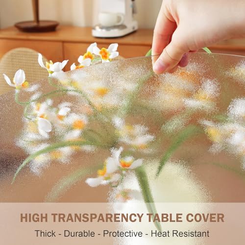 Image of LovePads Round Frosted Table Cover Protector 54 Inch, 2mm Thick Table Protector for Dining Room, Waterproof Plastic Cover PVC Vinyl Tablecloth, Circle Tabletop Protective Pad for Furnture Surface