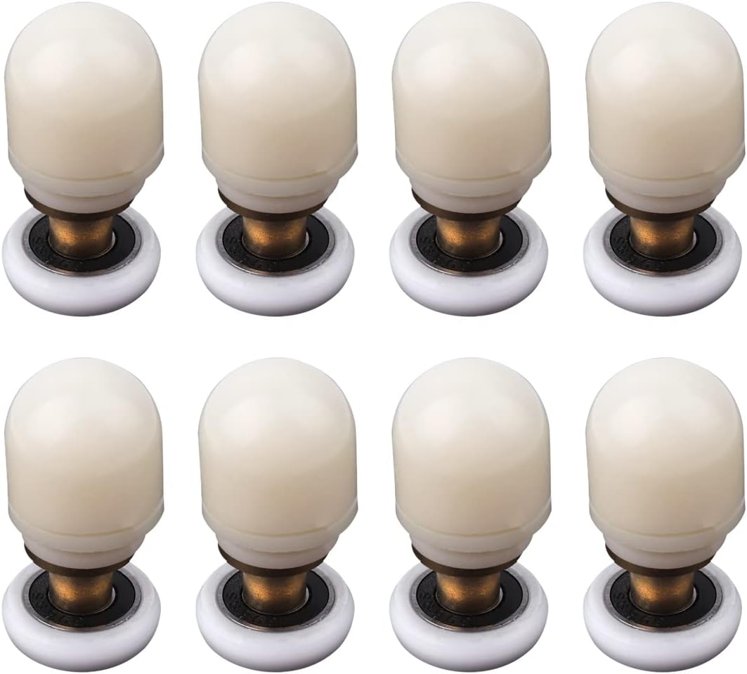 ATOPLEE 8pcs Shower Door Rollers Replacement - Brass ABS Sliding Glass Shower Door Rollers Runners Pulleys for Bathroom (20mm)