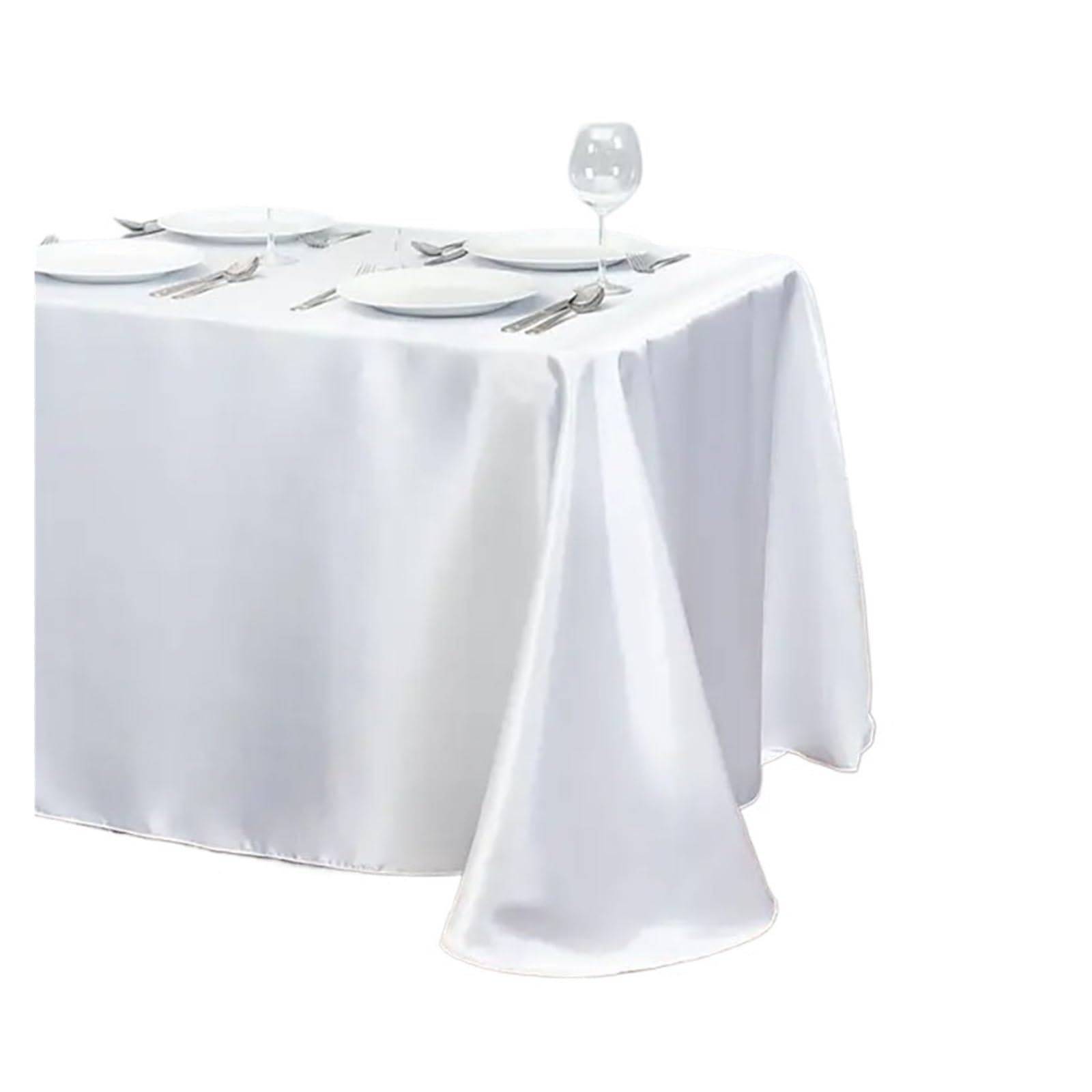 LOPJGGYF Wedding Tablecloth Rectangular Satin Table Cloth Black Overlay Cover Champagne Party Dinner Banquet Decoration for Wedding Banquet Party Events(White,145X275CM)