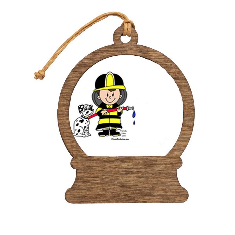 PrintedPerfection.com Personalized Future Fire Fighter - Male Wooden Snow Globe Shaped Christmas Ornament