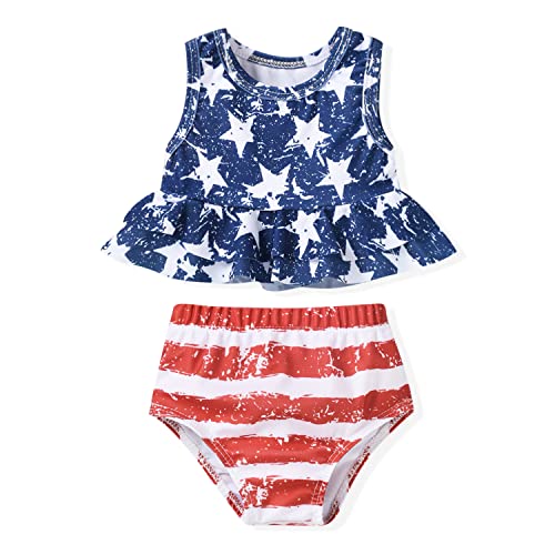 Aalizzwell Toddler Little Girls Swimsuit Two Piece American Flag Ruffle Bathing Suit Bikini Independence Day Swimming Suit 4Th Of July Swimwear Beach Wear 3T - 4T #TOP6