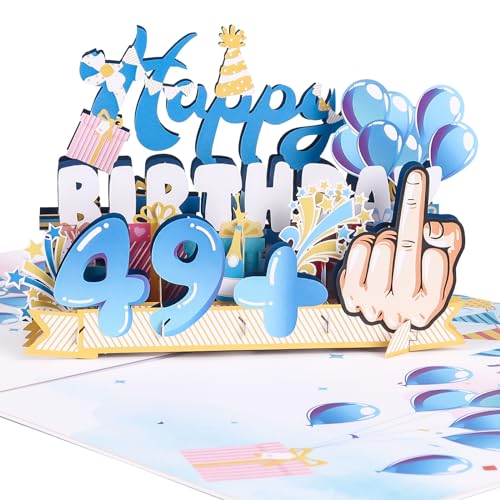 Tarjeta de Cumpleaños Número 50, Tarjeta de Felicitación Pop up, Tarjeta de Felicitación 3D con Sobre, 49+1, Tarjeta de Aniversario Original, Adecuada para Mujeres o Hombres
