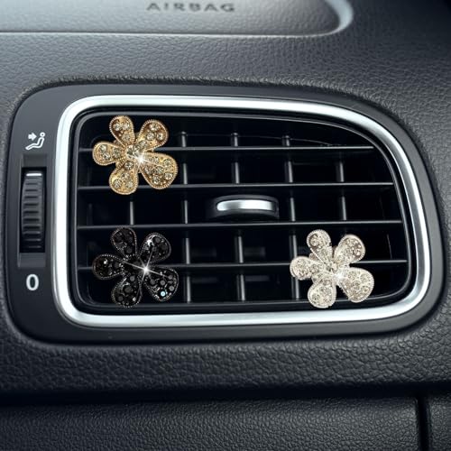 Image of 5 Pcs Car Vent Clip,Bling Flower Air Fresheners Vent Clips,Car Diffuser Rhinestone Car Interior Decoration Charm Accessories