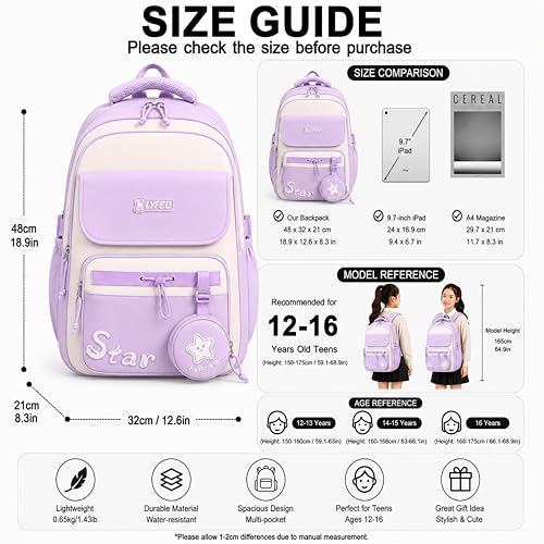 Image of School & College Backpack with Detachable Pouch | 18 Inch Large capacity bag for Girls & Boys Age of 12-16 years | Best for School, Tution, Travel, Camping