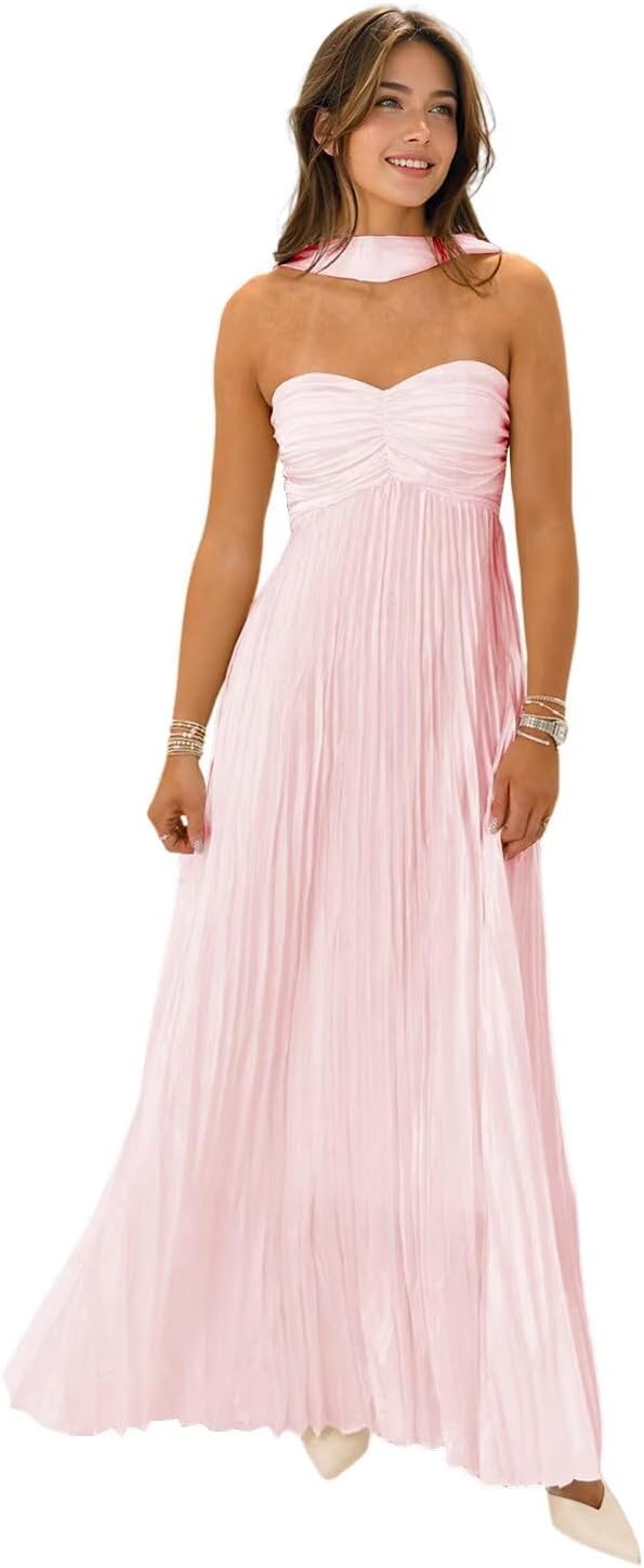 Flowy Chiffon Bridesmaid Dress with Scarf Strapless Formal Evening Dresses ZHY001