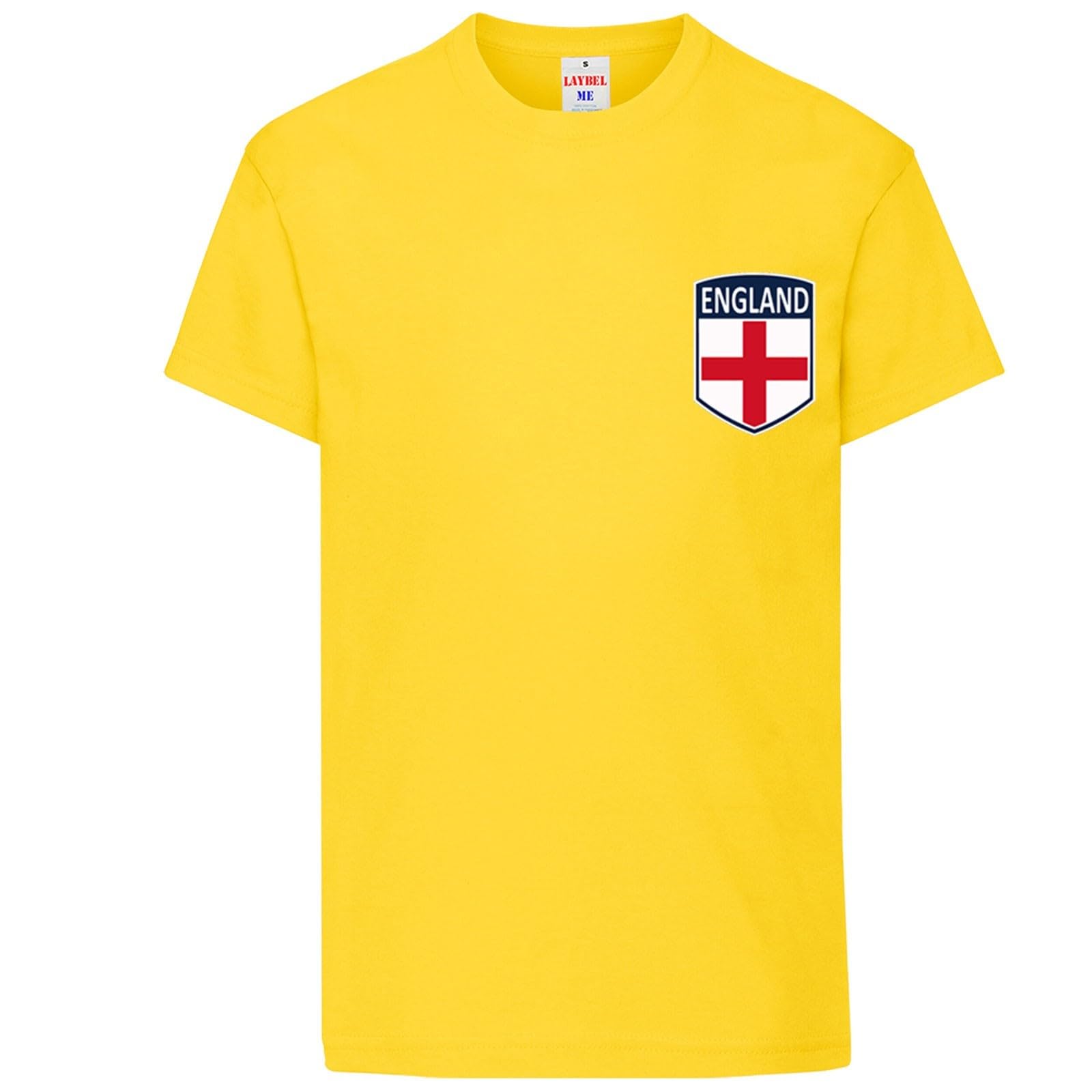 World Football 2026 England Kids Adult T Shirt Soccer Fan Graphic Unisex Top Men's England Flag Badge TEE Yellow
