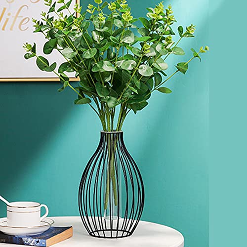 QYLJZB Metal Stand, Hydroponic Glass Vases, Glass Flower Vase with Lantern Shape, Metal Vase for Office Home, Wedding Decoration, Black - Image 2
