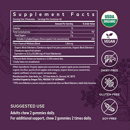Gaia Herbs Black Elderberry (Sambucus Nigra) Extra Strength Gummies - Delicious Immune Support Supplement - Made With Certified Organic Black Elderberries For Immune System Support - 80 Gummies #TOP1