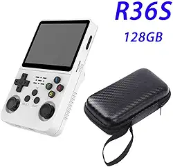 Console de jogos portátil retrô R36S,128 GB, sistema Arkos 2.0, 1 GB de RAM, console de jogos integrado com mais de 39.000 jogos, brinquedo de descompressão portátil para adultos, adequado para vários emuladores, video game portatil,como N64/PSP/PS/GBA (Branco)