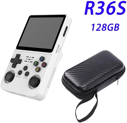 Console de jogos portátil retrô R36S,128 GB, sistema Arkos 2.0, 1 GB de RAM, console de jogos integrado com mais de 39.000 jogos, brinquedo de descompressão portátil para adultos, adequado para vários emuladores, video game portatil,como N64/PSP/PS/GBA (Branco)