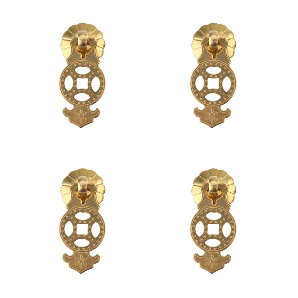 Uchwyty pierścieniowe, Zestaw 4 mosiężnych szuflad z uchwytami w kolorze złotym i antycznym brązie, do desek drewnianych o grubości 18–22 mm(Gold)