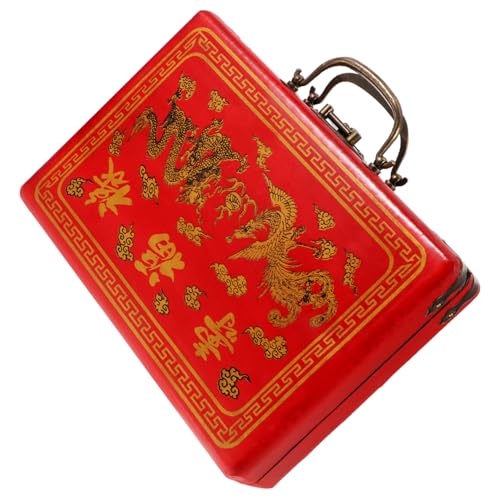 Boîte de mahjong en bois rouge grand format pour rangement de tuiles et accessoires de jeu - 5
