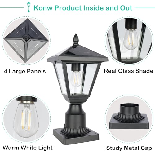 Jalarox Solar Post Lights Outdoor – No Wiring Required, Auto Dusk to Dawn Fence & Pillar Light for Backyard, Garden, Pathway, Metal and Glass Built Weather Resistant Post Lamp Lights (Warm White) - Thumbnail 4
