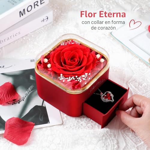 Miniatura 4 de Frfg Rosa Eterna Con Collar Corazón, Rosas Preservadas Con Joyas, Mujer, Idea De Regalo Para Esposa Y Mamá Con Joyas, Día De La Madre, Navidad Rojo