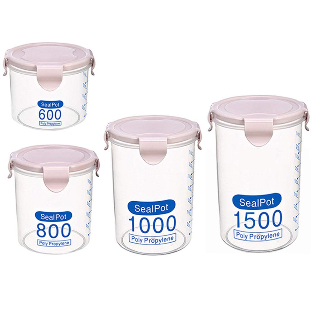 Contenitori Alimentari, Contenitori in Plastica Trasparente con Coperchi, Ideali per Cucina e Dispensa, Trasparente, Pink