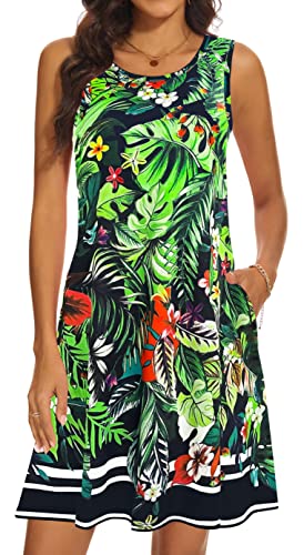 Image of Summer Dresses for Women 2026 Casual Sundresses Beach Cover Ups Sleeveless Tshirt Swing Dress with Pockets