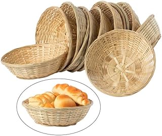 Get Goods GG Round 20cm Wicker Baskets - Weaved Bamboo - Kitchen Storage Hampers (8 Baskets)