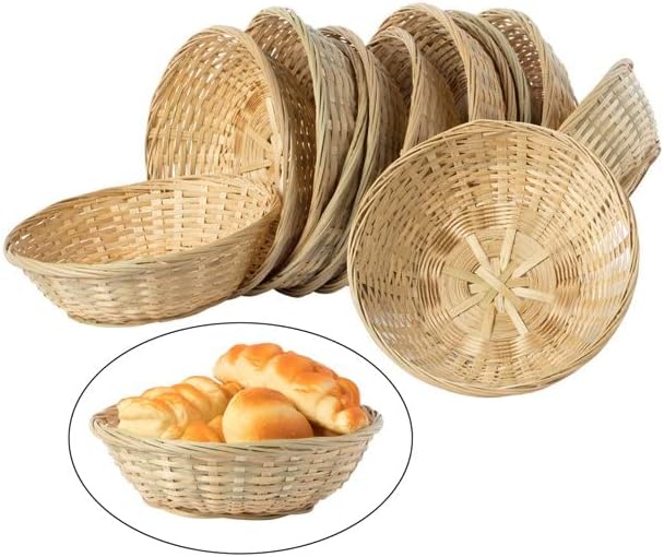 Get Goods GG Round 20cm Wicker Baskets - Weaved Bamboo - Kitchen Storage Hampers (8 Baskets)