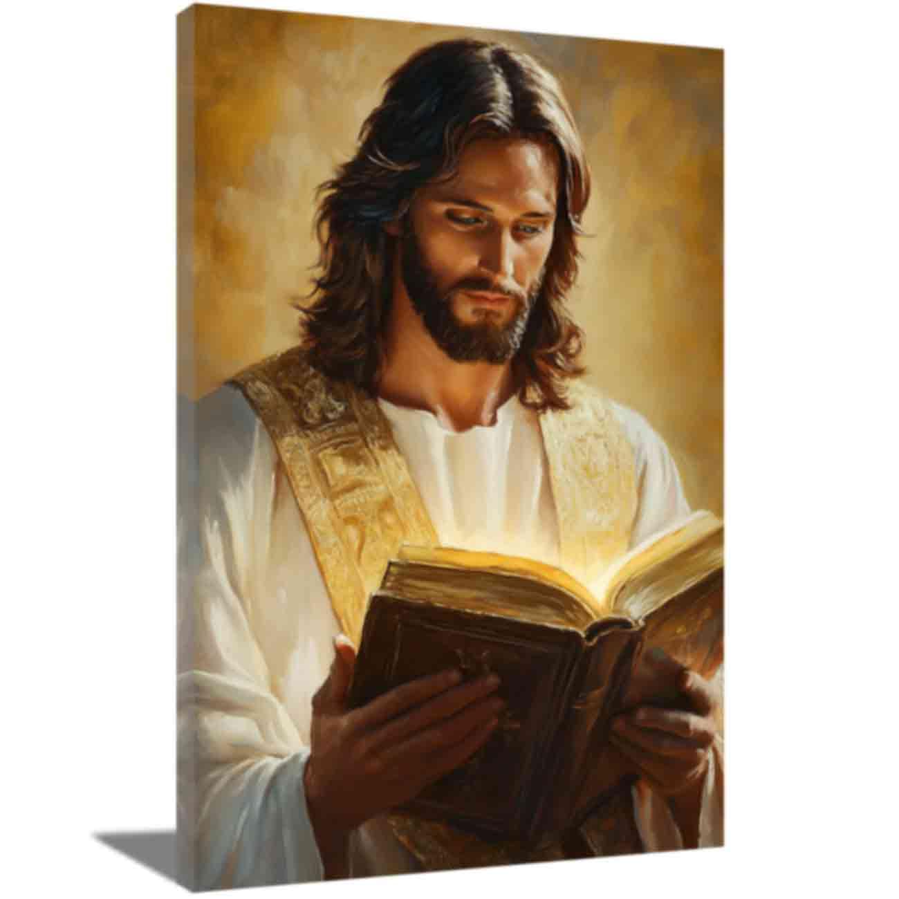 ZQQART Christian Jesus Canvas Wall Art Holy God Holding Bible Book Picture Prints Christian Bible Painting Religion Spiritual Artwork Wall Decor (White,28W x 42L)