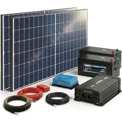 Insel Solaranlage 2500W 24V/230V Komplettset Plug & Play mit 900WP PV-Modulen, 400Ah Batterie...