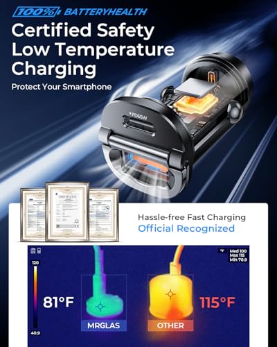 Mrglas K99 [Upgraded] 125W Usb C Car Charger Super Fast Charging For Iphone 16, [Pd65W & Qc60W][All Metal] Mrglas Cigarette Lighter Car Charger,Dual Port thumb #5