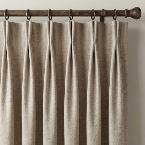 NICETOWN 395GSM Heavyweight Pinch Pleat Oatmeal Faux Linen Curtains 84" Long, Room Darkening Thermal Drapes for Bedroom, Double-Sided Thick Textured Privacy Panel (2 Panels, W40 x L84) Oatme
