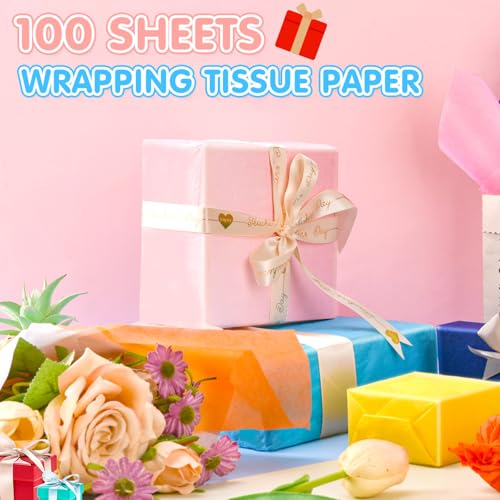 Hlonon 190 folhas de papel de seda colorido 25 × 35 cm, papel de embrulho de presente a granel para