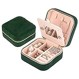 Smileshe Travel Jewelry Box with Mirror, Velvet Mini Case for Women Girls, Small Portable Gifts Organizer Boxes for Rings Earrings Necklaces Bracelets (Green)