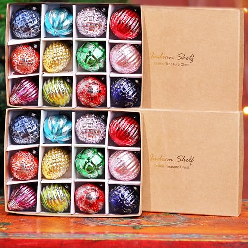 Image of IndianShelf 24 Pieces Large Retro Vintage Christmas Ornaments Unique Multicolor Glass X mas Tree Balls for New Year - 2 inch