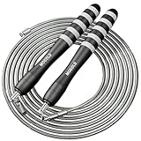 MOGOLD Adjustable-Weight Jump Rope – From Speed to Lightweight Weighted Rope- Dual Cable System (2mm Speed/5mm Strength) with Quick-Change Clip, Adjustable 10ft PVC Steel Wire Rope for Double Unders, Home Gym Workouts - Black