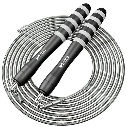 MOGOLD Adjustable-Weight Jump Rope – From Speed to Lightweight Weighted Rope- Dual Cable System (2mm Speed/5mm Strength) with Quick-Change Clip, Adjustable 10ft PVC Steel Wire Rope for Double Unders, Home Gym Workouts - Black