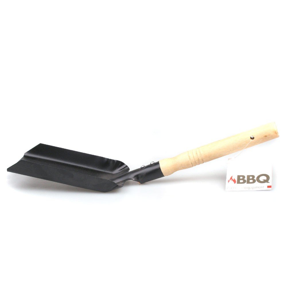 BBQ Ascheschaufel, Kohlenschaufel, Metall mit Holzgriff, Schwarz, Flachschaufel