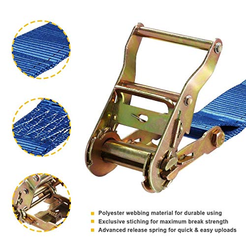 Partsam 2Pack E-Track Ratchet Tie-Down Straps 2" X16' Atv Mower Tire Straps Tie Down Kit 4400 Lbs W/Etrack Spring Fittings & Ratchets & Heavy Duty Polyester Webbing Tie-Down Straps (Blue) #TOP2