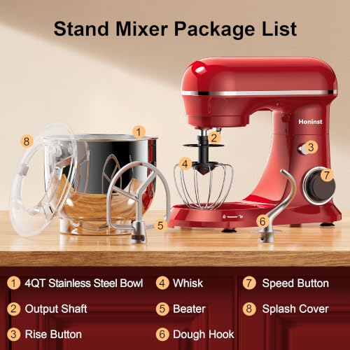 Image of Honinst 4QT Electric Stand Mixer, 10-Speed Tilt-Head Compact Kitchen Mixer