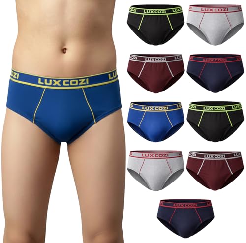 Image of Lux Cozi Boy's Super Combed Cotton Outer Elastic Solid Brief with Ultra Soft Waistband | Colors May Vary | Pack of 10