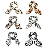 Yonchic 6-Piece Satin Bowknot Elastic Hair Ties, Animal Print Leopard Scrunchies Ladies Long Lasting