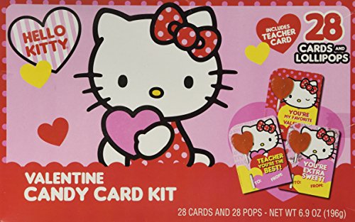 Hello Kitty Valentines Day Candy Card Kit 28 Cards and Lollipops Includes Teacher Card