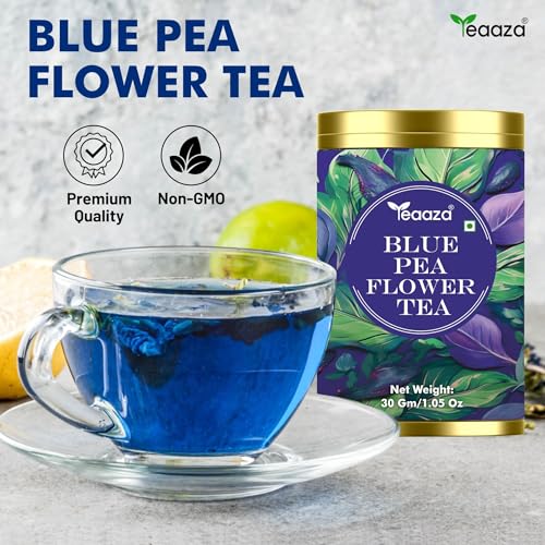 Image of Teaaza Blue butterfly Pea Flower tea for Weight loss, belly fat | 30 Grams| 60 Cups|Caffeine Free Herbal Tea | 100% Organic Blue Pea Tea | Plant Based | ANTIOXIDANT RICH | Non - GMO - Vegan | Reusable Tin