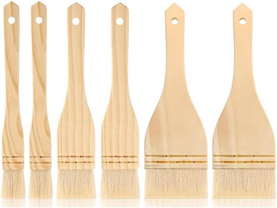 6PCS Wooden Handle Pastry Brushes Flat Brush Set for Watercolor Painting and Butter Oil Baking Kitchen Cooking Brushes 3 Sizes/465