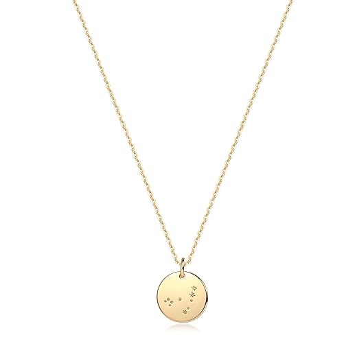 MEVECCO Gold Necklace Coin Disc Zodiac 12 Constellation Star Connected Engraved Horoscope Sign Astrology Pendant 18K Gold Plated Chain Dainty Personalized Simple Jewelry