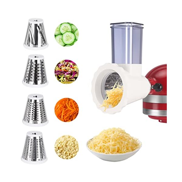 Updated Slicer/Shredder Attachments for KitchenAid Stand Mixers, Food Slicers Vegetable Slicer Attachment for Kitchenaid, Cheese Grater Attachment for KitchenAid with 4 Blades Dishwasher Safe