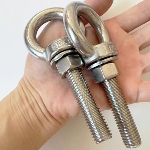 Image of 304 Stainless Steel Shoulder Eye Bolts, 2 PCS M12 Heavy Duty Eye Bolt Lifting Ring 2.4 inch Threaded Eyebolt with Nuts and Flat Washers(Thread Length 60mm) Muti-Function for Indoor Outdoor