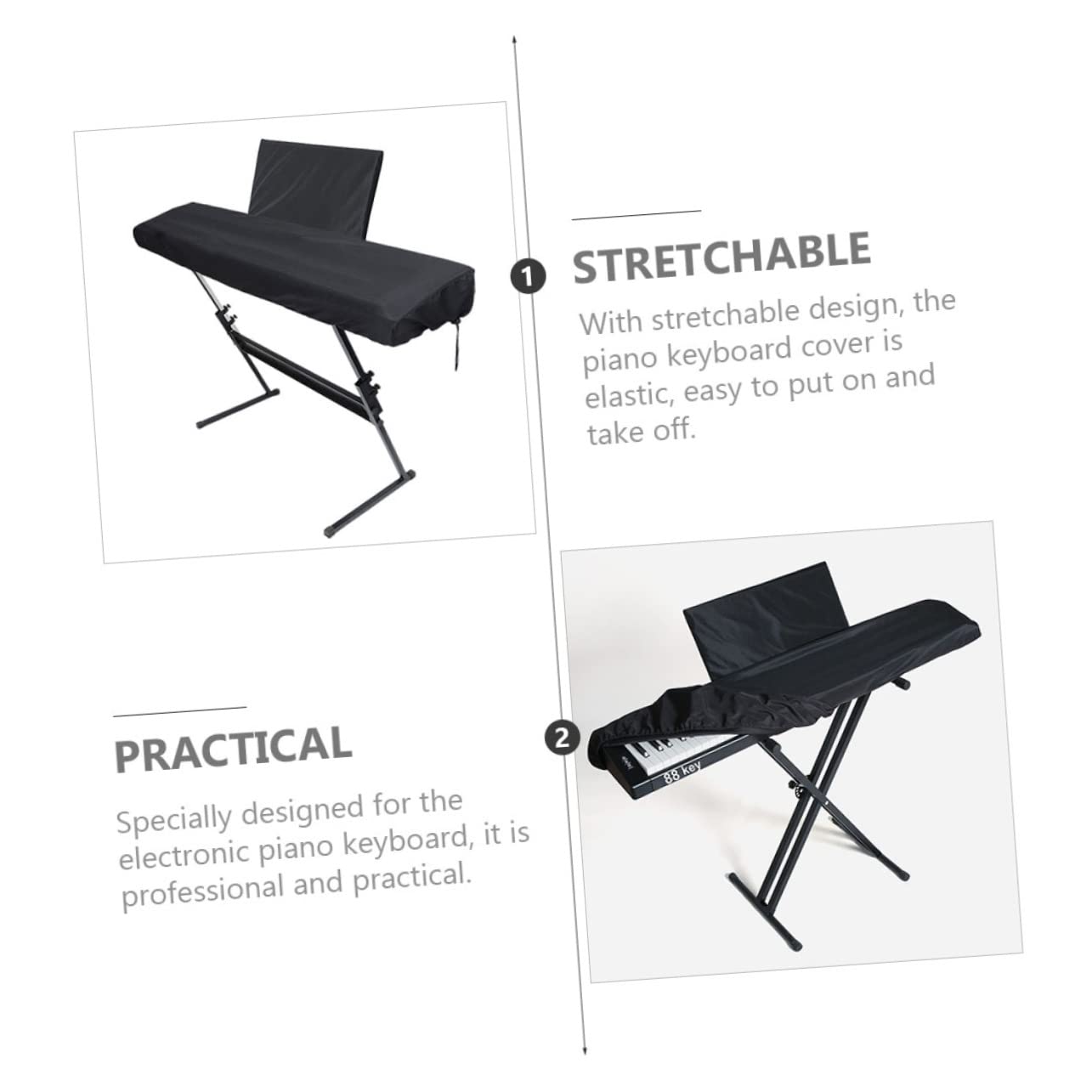 Sosoport Stretchable Piano Keyboard Cover for Piano Protective Dust Cover Non Slip Smooth Touch present for Musicians Fits Home Decor Styles