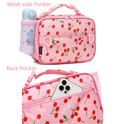 Flowfly Kids Lunch Bag, Durable Insulated School Lunch Box With Shoulder Strap And Bottle Holder, Water-Resistant Thermal Small Lunch Cooler Tote For Teen Boys & Girls,Cherry #TOP6